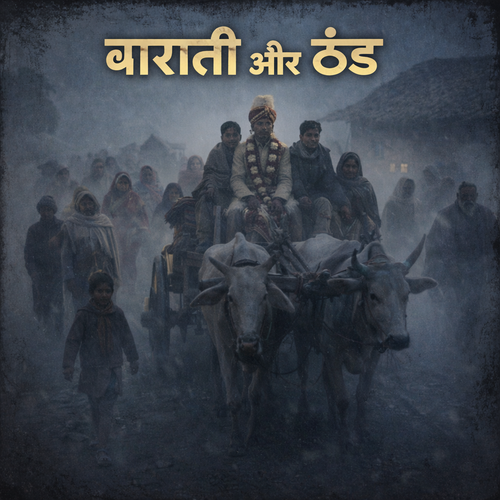 The wedding procession arrives in the fog